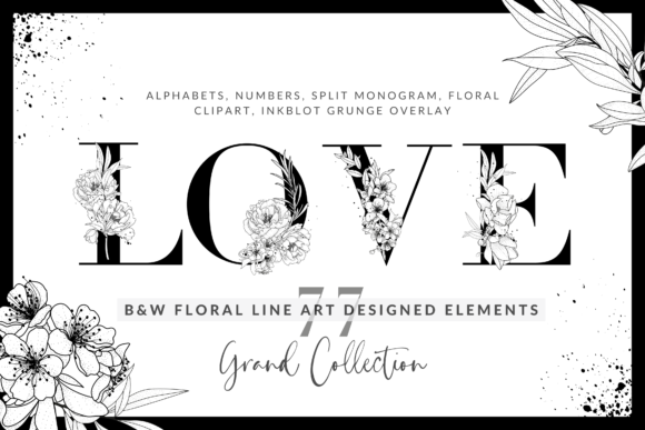 Download Black &amp; White Floral Line Art Alphabets - White floral Collection