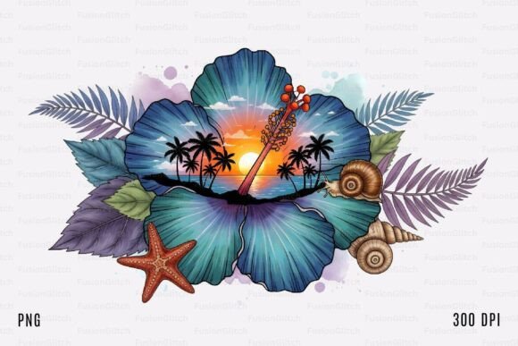 Download Hibiscus Beach Sunset PNG TropicalDesign - Hibiscus Collection