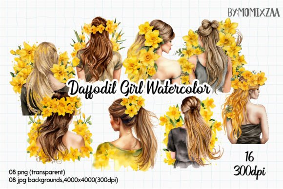 Download Daffodils Girl Watercolor Illustration - Illustration Collection