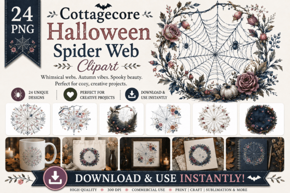 Download Cottagecore Halloween Spider Web Clipart - Premium Resources
