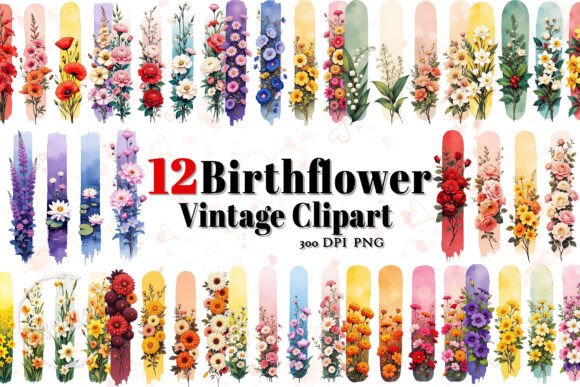 Download Vintage Birth Flowers Illustration PNG - Illustration Collection