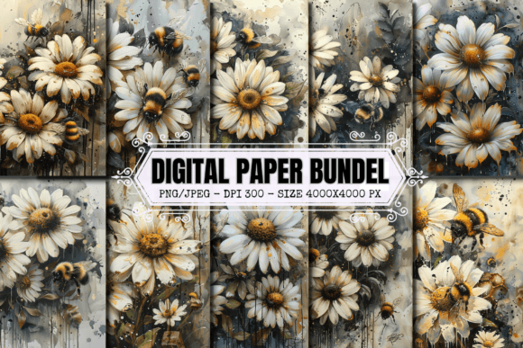 Download Vintage Daisy Printable Digital Paper - Daisy printable Collection