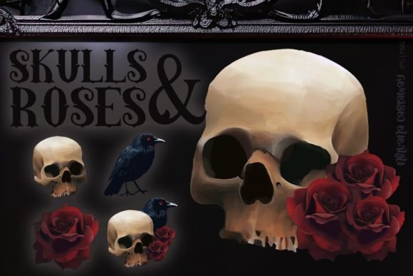Download Gothic Skulls Roses Raven Illustrations - Illustration Collection