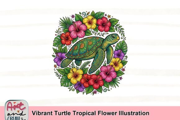 Download Vibrant Turtle Tropical Flower Illustration - Illustration Collection